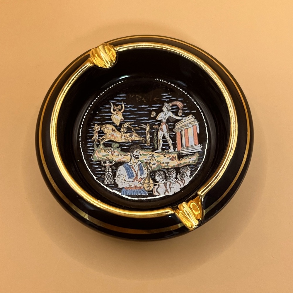Vintage Mid-century Porcelain & 24K Gold Krete, Greece Ashtray
